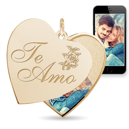 "Te Amo" (I Love You in Spanish) Heart Swivel Photo Pendant Jewelry