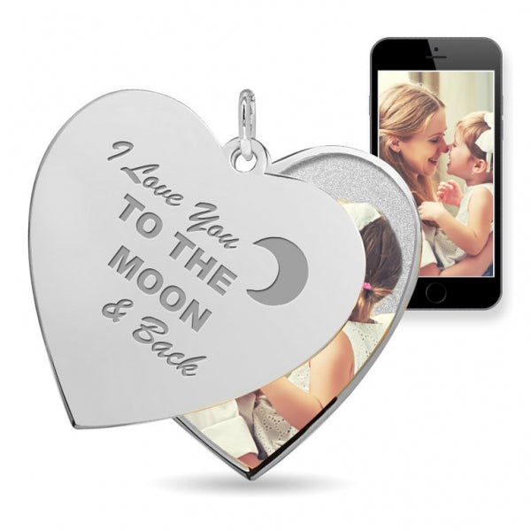 "I Love You to the Moon and Back" Heart Swivel Photo Pendant Jewelry
