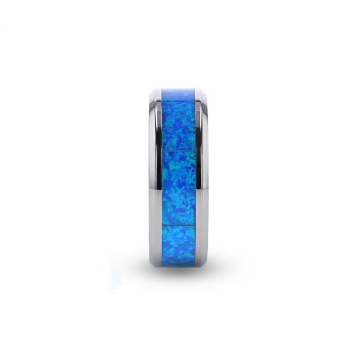 GALAXY Titanium Polished Beveled Edge with Blue Green Opal Inlay - 8 mm