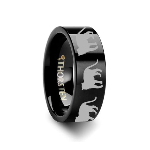 Animal Tiger Print Ring Engraved Flat Black Tungsten Ring - 4mm - 12mm
