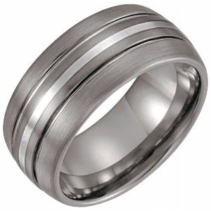 Tungsten & Sterling Silver Grooved Band TAR400 - 10 mm