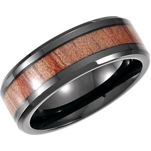 Black PVD Cobalt Casted Band With Wood Inlay COR251 - 8 mm