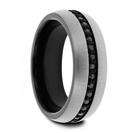 PILOT Gunmetal Tungsten Ring with Black Sapphires - 8mm