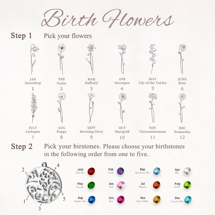 2-4 Flowers Birthstone Tree of Life Necklace-Jewelry-Anavia-Afterlife Essentials