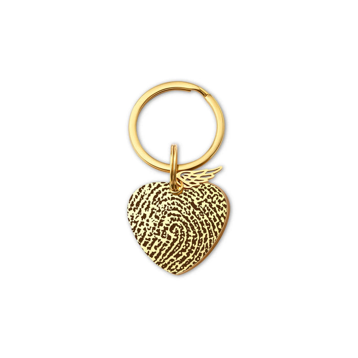 Fingerprint Heart Memorial Key Chain with Angel Wing Charm-Jewelry-Anavia-Afterlife Essentials