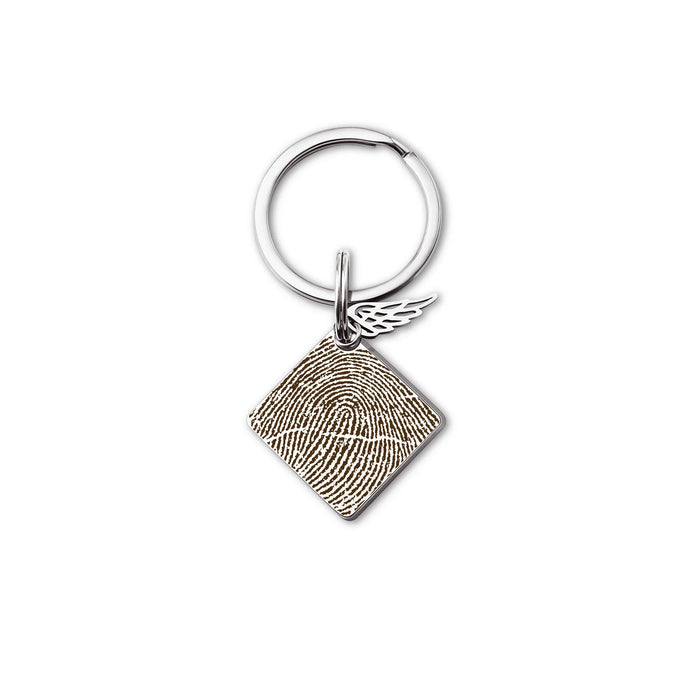 Fingerprint Diamond Memorial Key Chain with Angel Wing Charm-Jewelry-Anavia-Afterlife Essentials