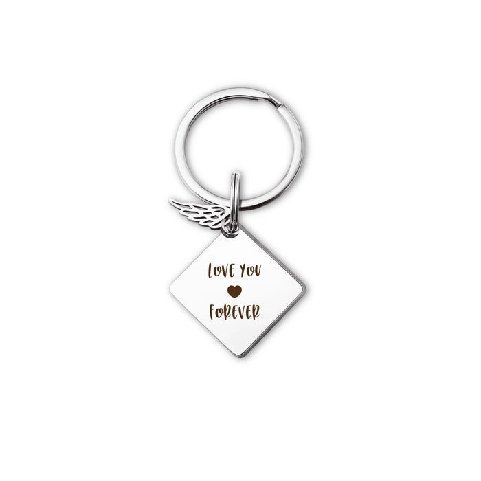 Fingerprint Diamond Memorial Key Chain with Angel Wing Charm-Jewelry-Anavia-Afterlife Essentials
