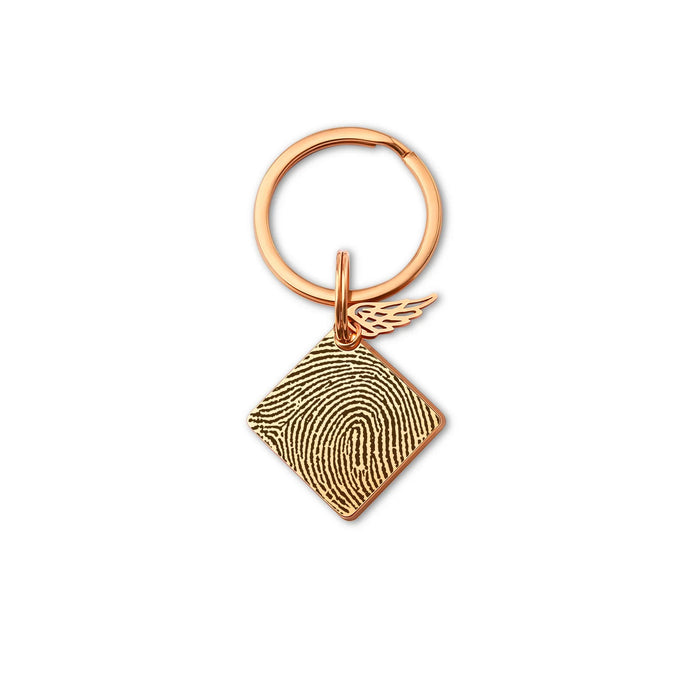 Fingerprint Diamond Memorial Key Chain with Angel Wing Charm-Jewelry-Anavia-Afterlife Essentials