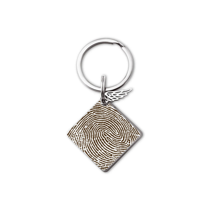 Fingerprint Diamond Memorial Key Chain with Angel Wing Charm-Jewelry-Anavia-Afterlife Essentials