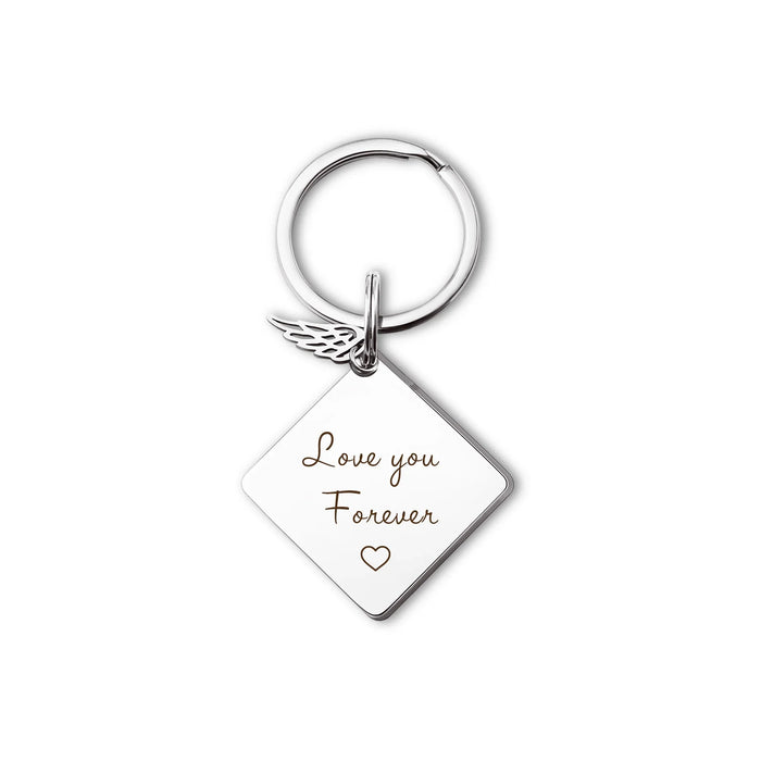 Fingerprint Diamond Memorial Key Chain with Angel Wing Charm-Jewelry-Anavia-Afterlife Essentials