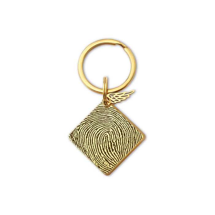 Fingerprint Diamond Memorial Key Chain with Angel Wing Charm-Jewelry-Anavia-Afterlife Essentials