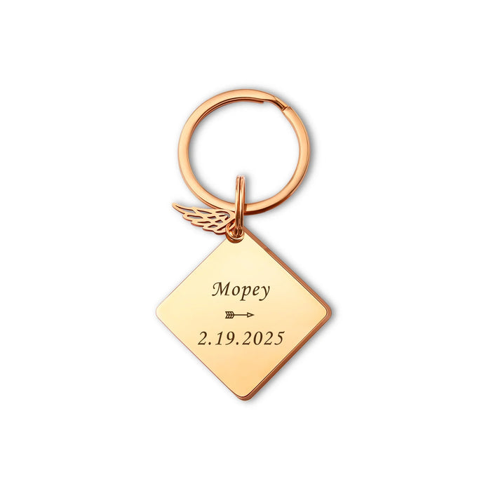 Fingerprint Diamond Memorial Key Chain with Angel Wing Charm-Jewelry-Anavia-Afterlife Essentials