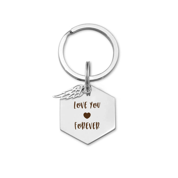 Fingerprint Hexagon Memorial Key Chain with Angel Wing Charm-Jewelry-Anavia-Afterlife Essentials