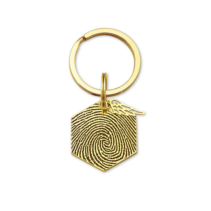 Fingerprint Hexagon Memorial Key Chain with Angel Wing Charm-Jewelry-Anavia-Afterlife Essentials