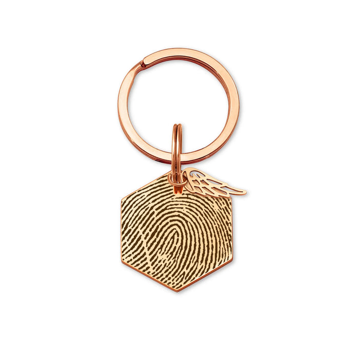 Fingerprint Hexagon Memorial Key Chain with Angel Wing Charm-Jewelry-Anavia-Afterlife Essentials