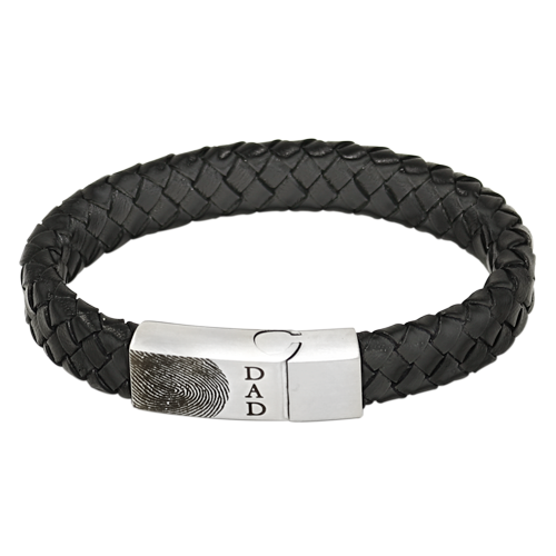 Men's Personalized Keepsake: Leather and Stainless Steel Bracelet