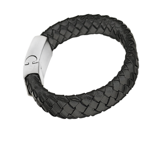 Men's Personalized Keepsake: Leather and Stainless Steel Bracelet