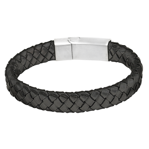 Men's Personalized Keepsake: Leather and Stainless Steel Bracelet