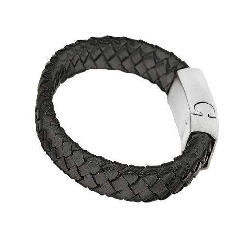 Men's Personalized Keepsake: Leather and Stainless Steel Bracelet