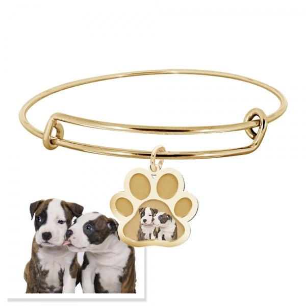Dog Paw Print Photo Charm Expandable Bracelet Jewelry