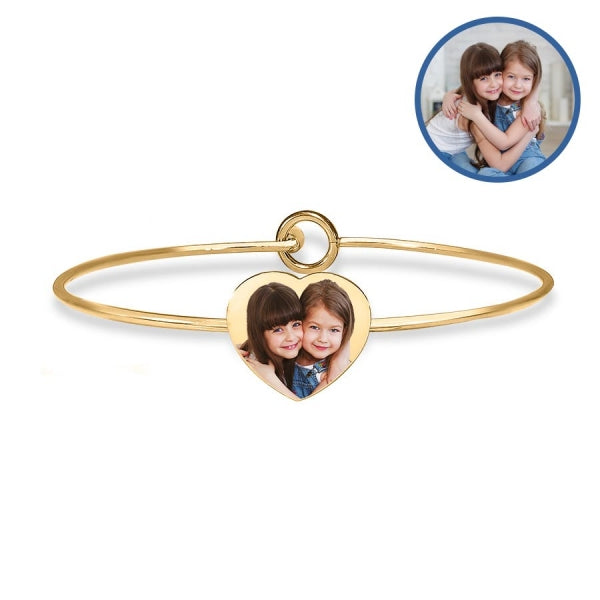 Personalized Heart Photo Engraved Bangle Bracelet Jewelry