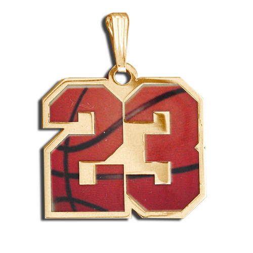 Color Enameled Basketball Number Pendant with 2 Digits Jewelry