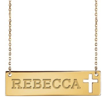 Personalized Name Bar Necklace w/ Cross Design & 18" Chain Jewelry