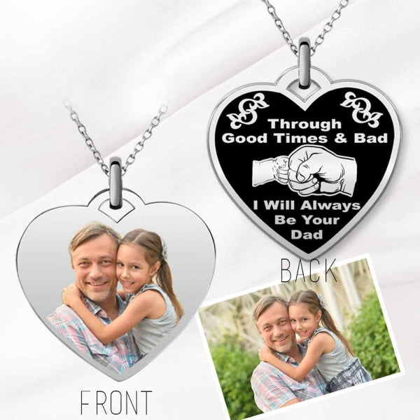 Stainless Steel "Dad & Daughter" Photo Engraved Heart Pendant with Chain Jewelry
