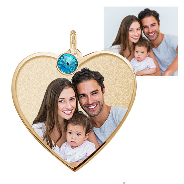 Heart with Border Photo Pendant Picture Charm w/ Birthstone Jewelry
