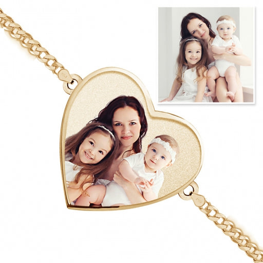 One Heart Photo Engrave Bracelet w/ Curb Chain Jewelry