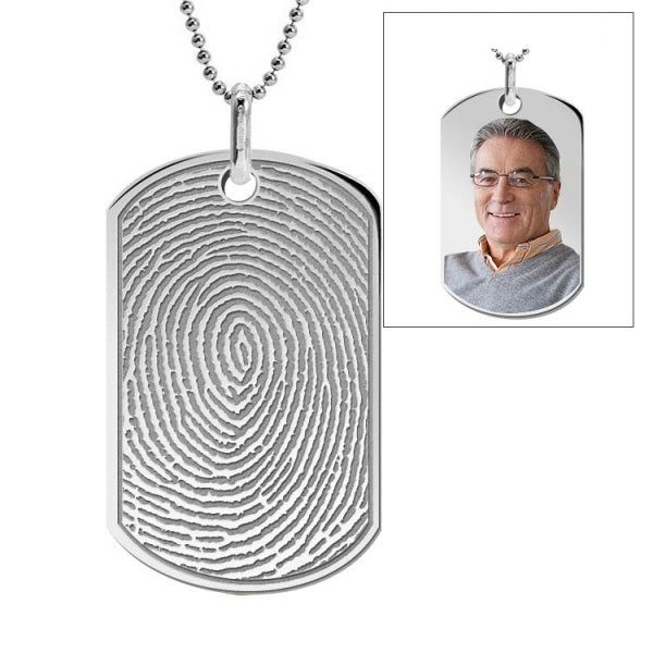 Stainless Steel Custom Fingerprint Dog Tag Pendant with Chain Jewelry