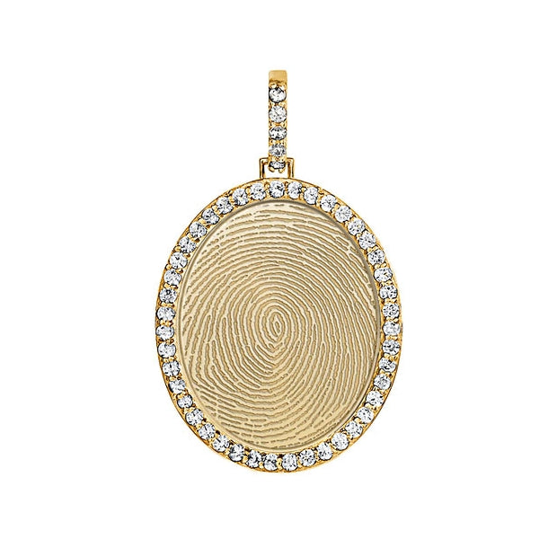 Large Custom Fingerprint Diamond Oval Pendant Jewelry