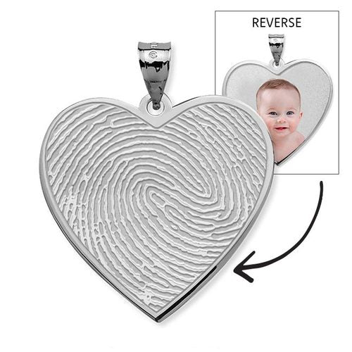 Custom Fingerprint Heart Charm or Pendant with Reverse Photo Option Jewelry