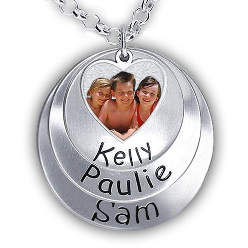 Hand Stamped Photo Pendant w/ Three Names Jewelry