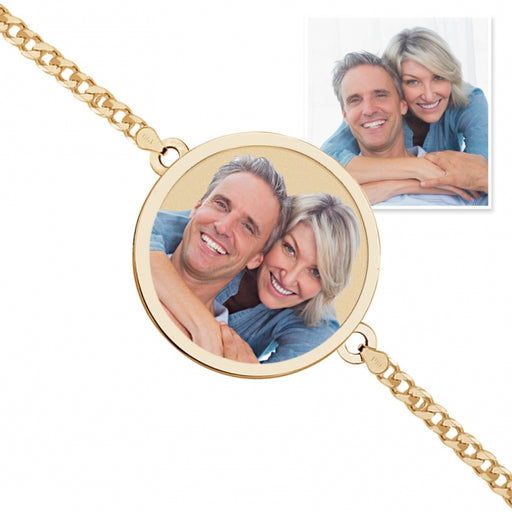 Round Photo Engrave Bracelet w/ Curb Chain Jewelry