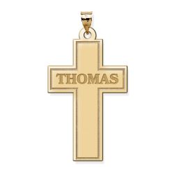 Personalized Cross with "Block Name" Etched Jewelry