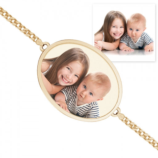 Oval Photo Engrave Bracelet w/ Curb Chain Jewelry