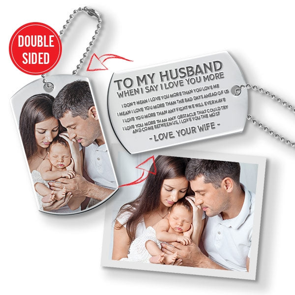 Stainless Steel ' To My Husband ' Double Sided Photo Dog Tag w/ Keychain Attachment Jewelry