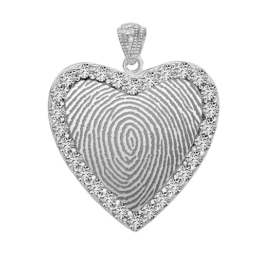 Sterling Silver Custom Fingerprint Heart Pendant with Cubic Zirconias Jewelry