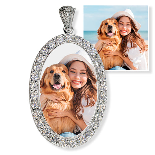 Sterling Silver & CZ Premium Oval Photo Pendant Jewelry