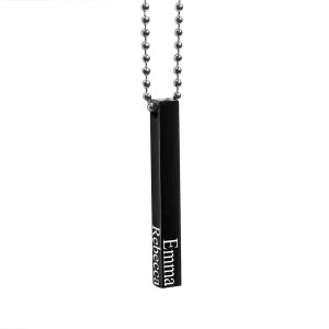 Personalized Black Stainless Steel Vertical 3D Name Bar Necklace Jewelry