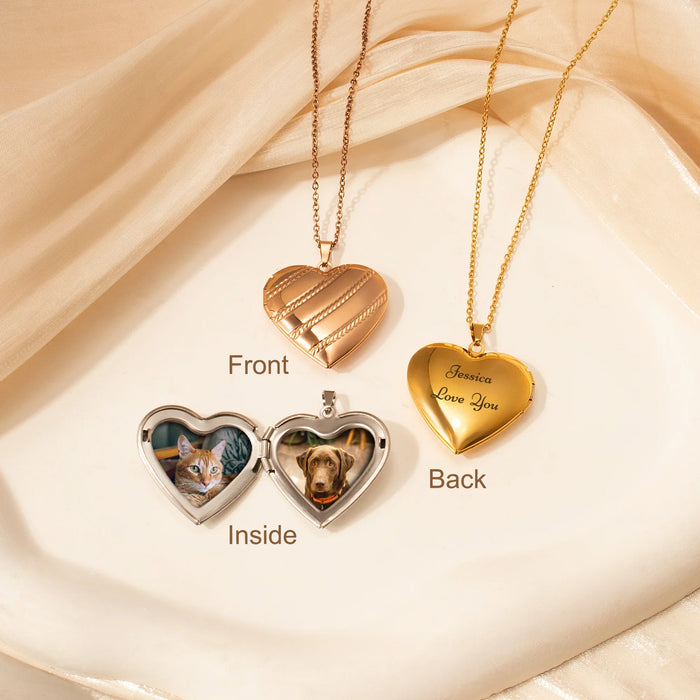 Diagonal Stripes Photo Heart Locket-Jewelry-Anavia-Afterlife Essentials