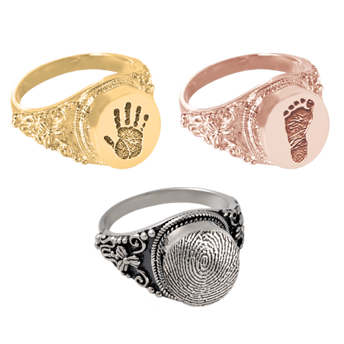 Personalized Antique Round Ring Cremation Jewelry