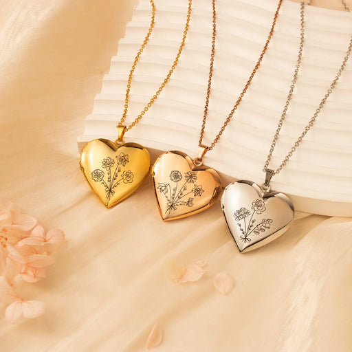 Heart Build Your Own Bouquet Photo Locket Necklace-Jewelry-Anavia-Afterlife Essentials