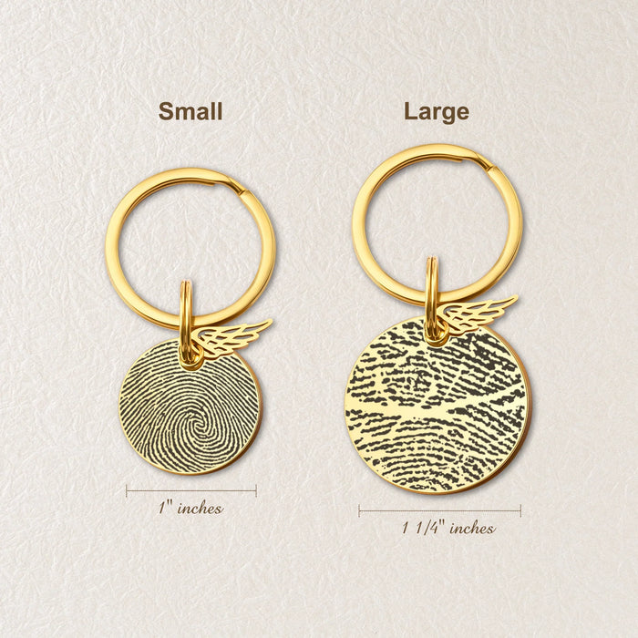 Fingerprint Round Memorial Key Chain with Angel Wing Charm-Jewelry-Anavia-Afterlife Essentials