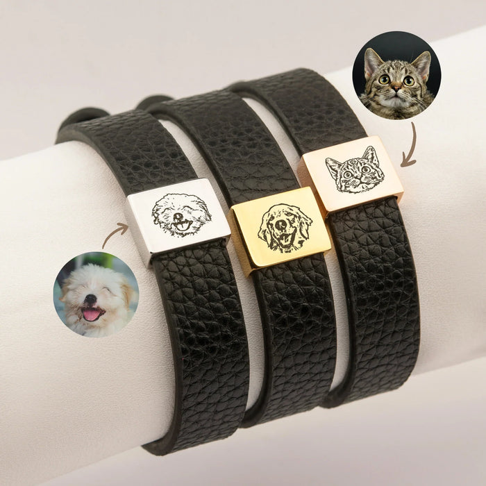 Personalized Pet Portrait Memorial Leather Bracelet-Jewelry-Anavia-Afterlife Essentials
