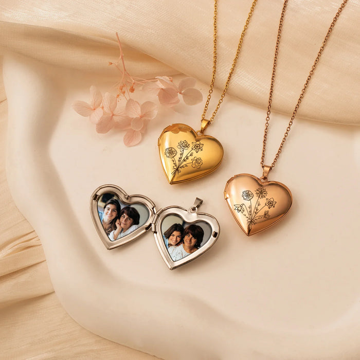 Heart Build Your Own Bouquet Photo Locket Necklace-Jewelry-Anavia-Afterlife Essentials