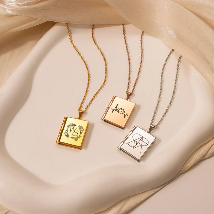 Square Logo Emblem Photo Locket Necklace-Jewelry-Anavia-Afterlife Essentials