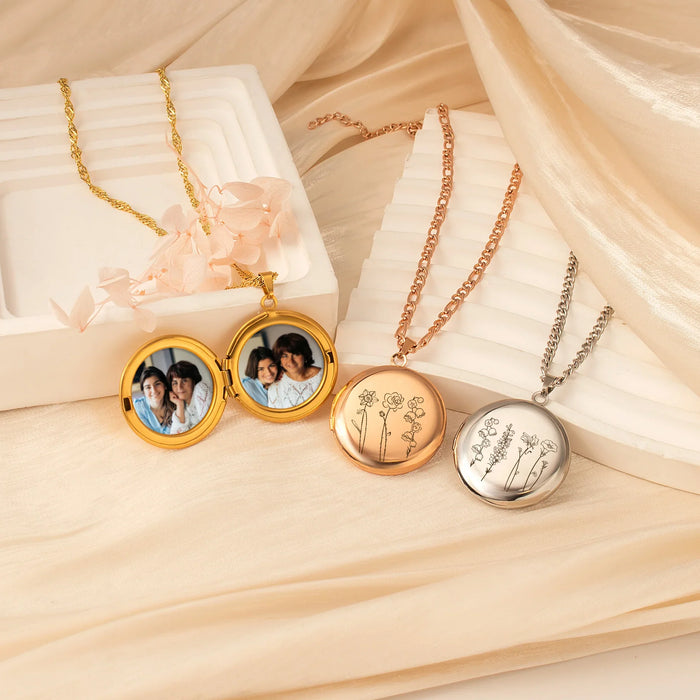 Round Flower Garden Bouquet Photo Locket Necklace-Jewelry-Anavia-Afterlife Essentials