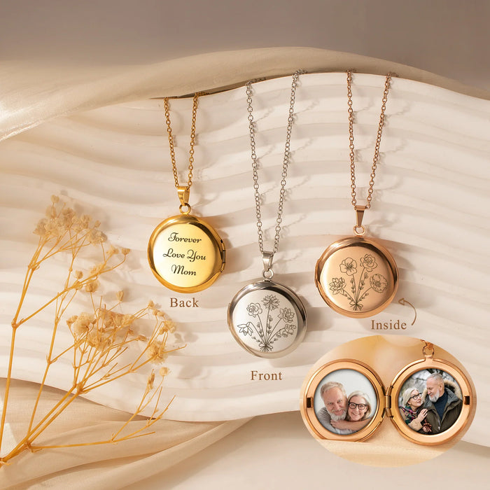 Round Build Your Own Bouquet Photo Locket Necklace-Jewelry-Anavia-Afterlife Essentials